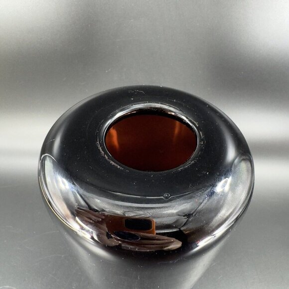 Poland Art Glass Vase Vessel Dark Amethyst Glass With Clear Bottom Air Bubble - Picture 11 of 13